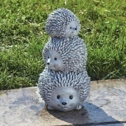 10" Triple Stacked Hedgehog Pudgy Pal Garden Statue